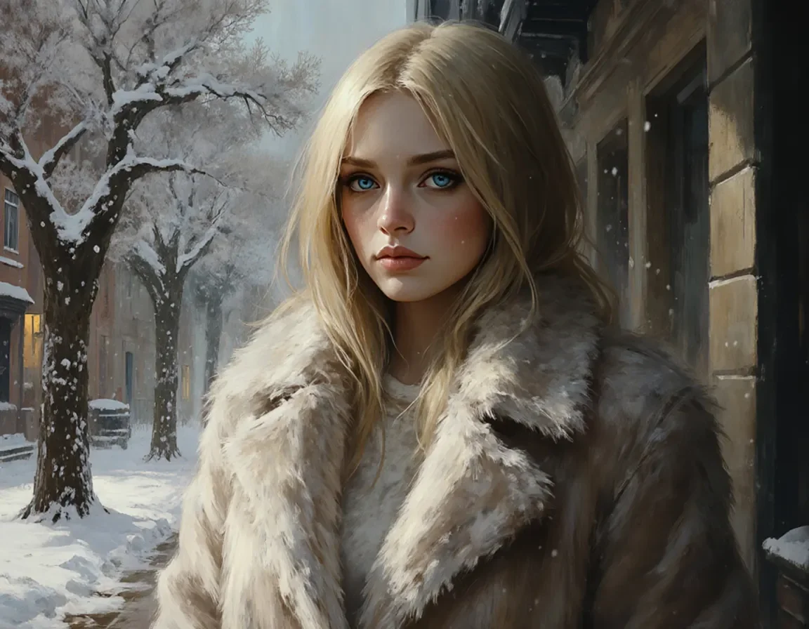 Winter coat in a snowy courtyard — Winter coat in a snowy courtyard. Natural photographic detail, balanced composition, expressive light and clear subject separation. Create a…