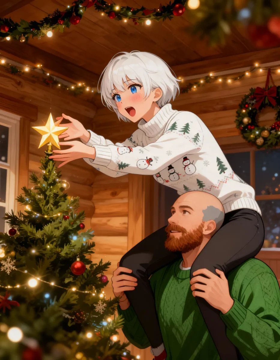 Family decorating a Christmas tree — Family decorating a Christmas tree. Expressive illustration, harmonious colors, a clear focal point and carefully arranged details. Create a…