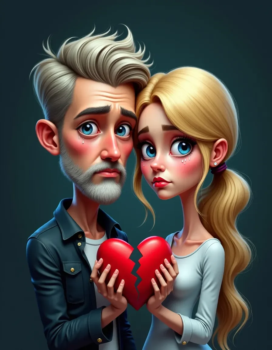 Cartoon couple holding a broken heart — Cartoon couple holding a broken heart. Expressive illustration, harmonious colors, a clear focal point and carefully arranged details.…