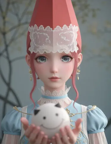 Pastel cone hat doll — Pastel cone hat doll. An imaginative character study with distinctive materials, expressive posture and cinematic lighting. Create a new interpretation…