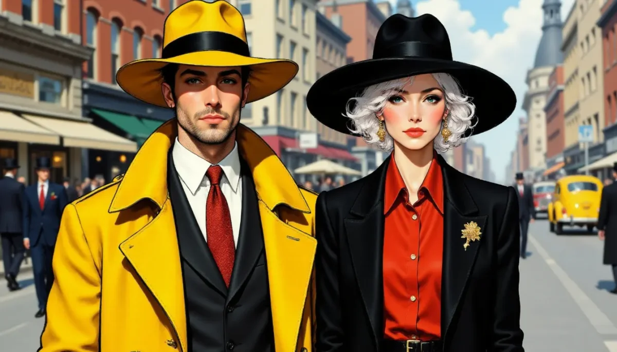 Fashion couple in contrasting hats — Fashion couple in contrasting hats. Expressive illustration, harmonious colors, a clear focal point and carefully arranged details. Create a…