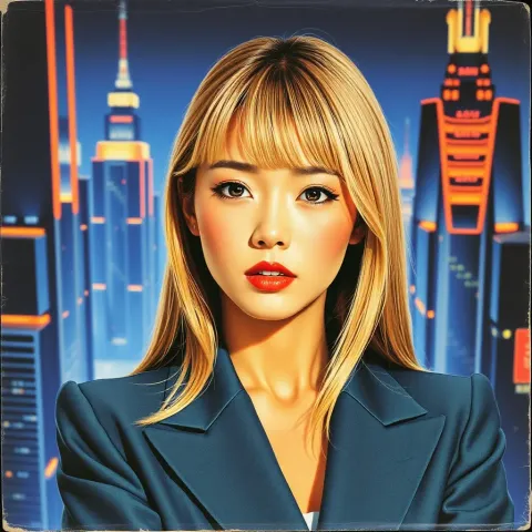 Golden bob against a graphic skyline — Golden bob against a graphic skyline. Expressive illustration, harmonious colors, a clear focal point and carefully arranged details.…