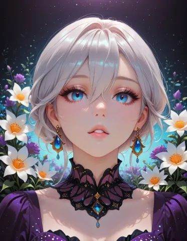 Silver haired floral illustration — Silver haired floral illustration. Expressive illustration, harmonious colors, a clear focal point and carefully arranged details. Create a…