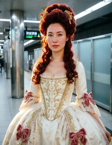 Historical gown in a subway station — Historical gown in a subway station. Natural photographic detail, balanced composition, expressive light and clear subject separation.…