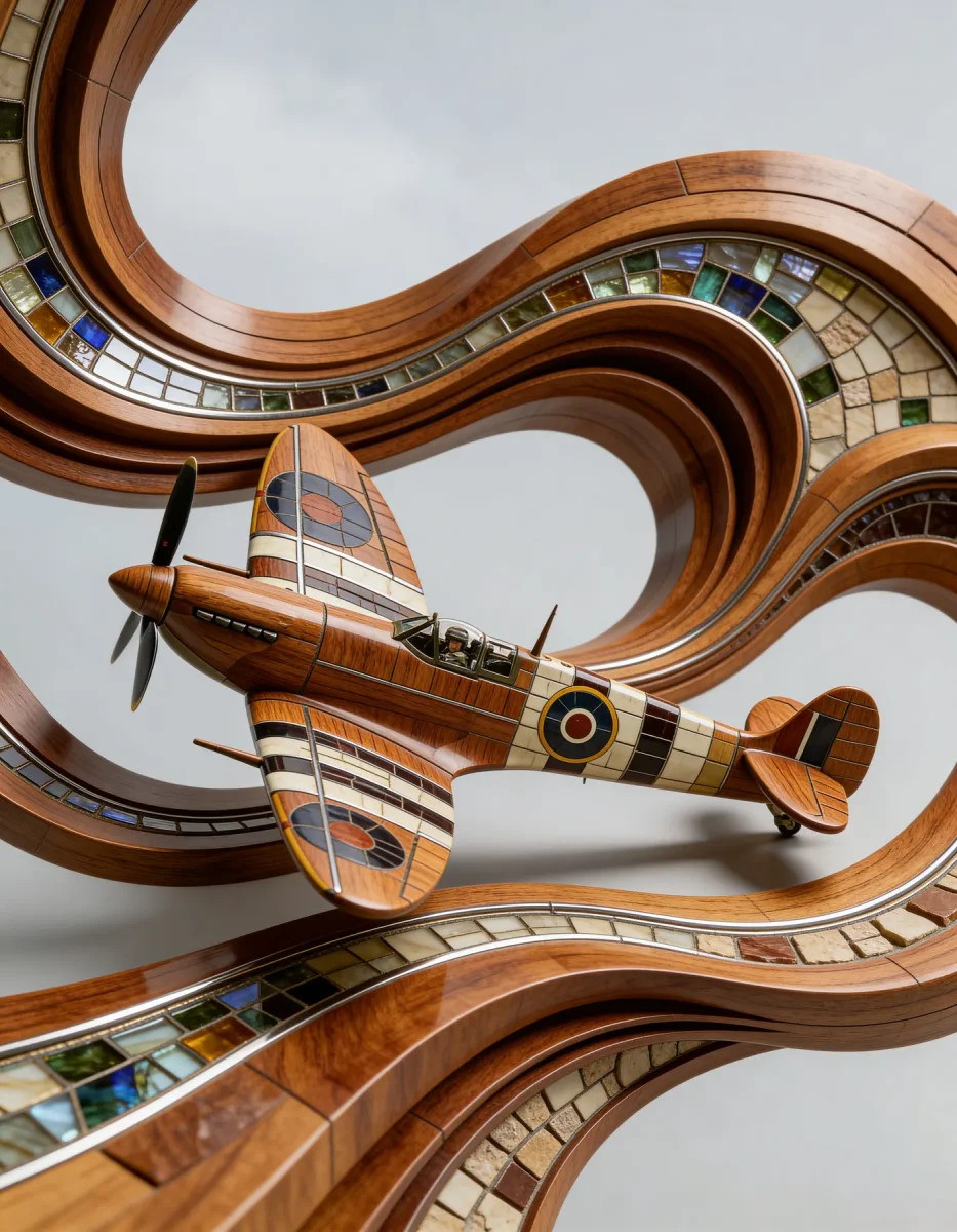 Wooden airplane in flowing architecture — Wooden airplane in flowing architecture. A carefully composed still life with clear material textures, controlled lighting and a clean…