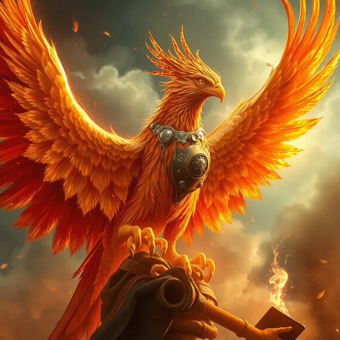 Golden phoenix above the clouds — Golden phoenix above the clouds. Expressive illustration, harmonious colors, a clear focal point and carefully arranged details. Create a new…