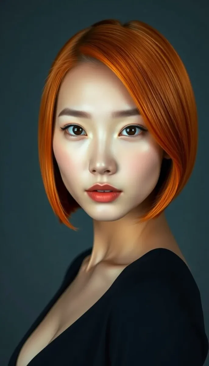 Copper bob studio portrait — Copper bob studio portrait. Natural photographic detail, balanced composition, expressive light and clear subject separation. Create a new…