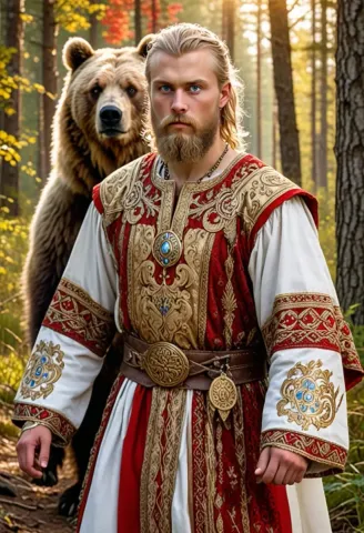 Forest king with a bear companion — Forest king with a bear companion. An imaginative character study with distinctive materials, expressive posture and cinematic lighting.…
