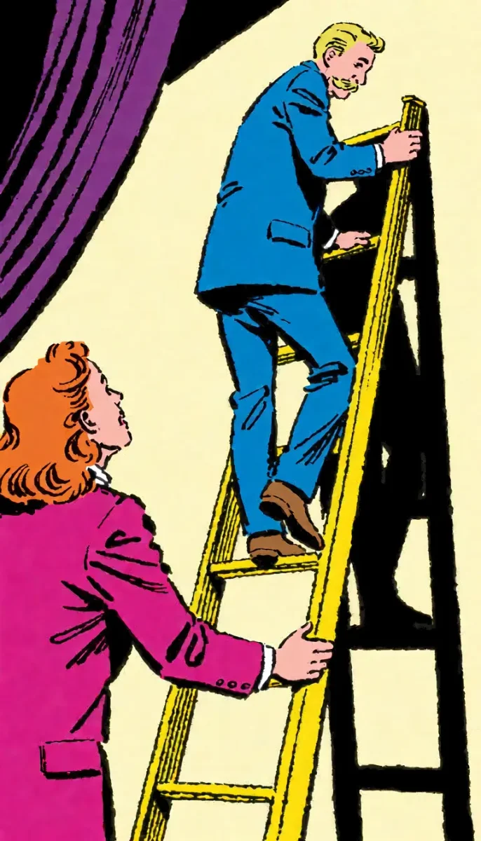 Retro ladder comic panel — Retro ladder comic panel. Expressive illustration, harmonious colors, a clear focal point and carefully arranged details. Create a new interpretation…