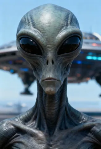 Alien visitor closeup — Alien visitor closeup. An imaginative character study with distinctive materials, expressive posture and cinematic lighting. Create a new interpretation…