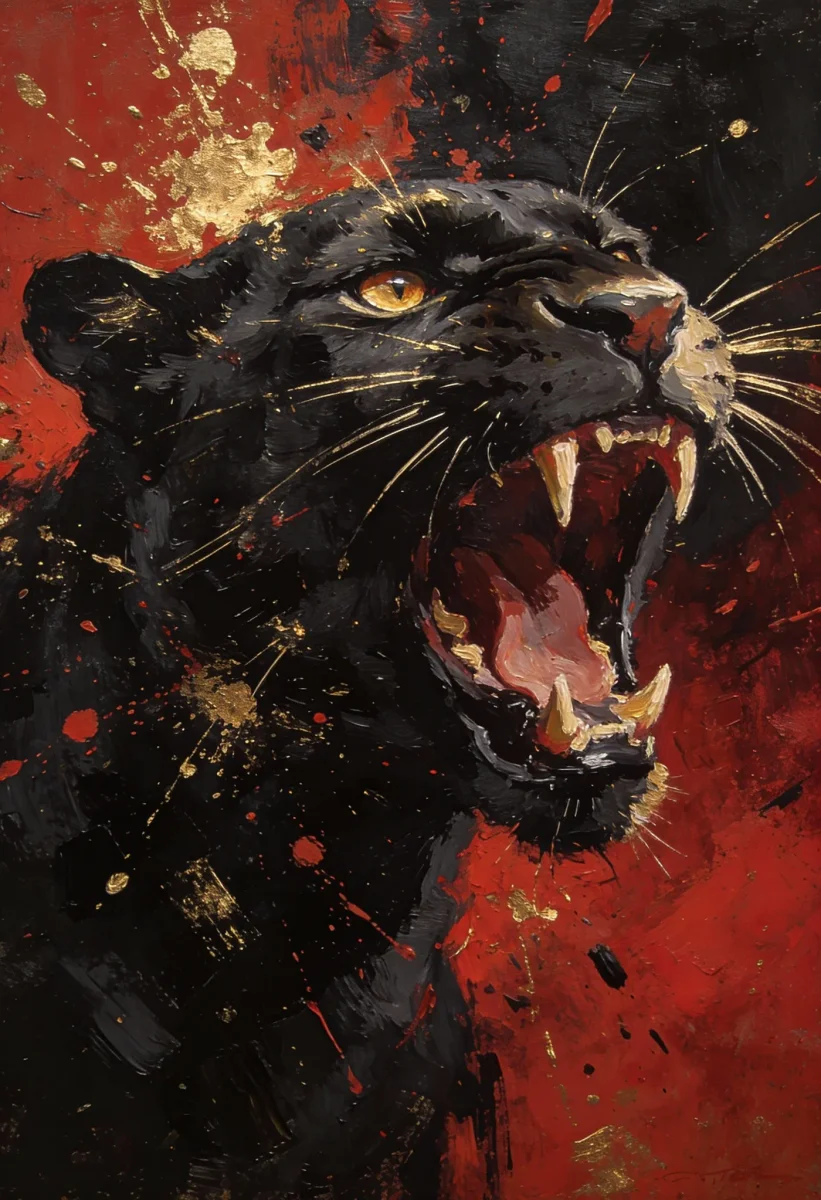 Roaring black panther painting — Roaring black panther painting. An expressive animal portrait, detailed fur or surface texture, a clear focal point and harmonious surroundings.…