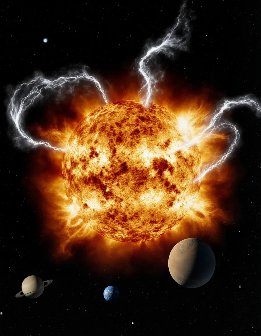 Solar flares and planets — Solar flares and planets. An atmospheric environment with layered depth, coherent lighting and rich environmental detail. Create a new interpretation…