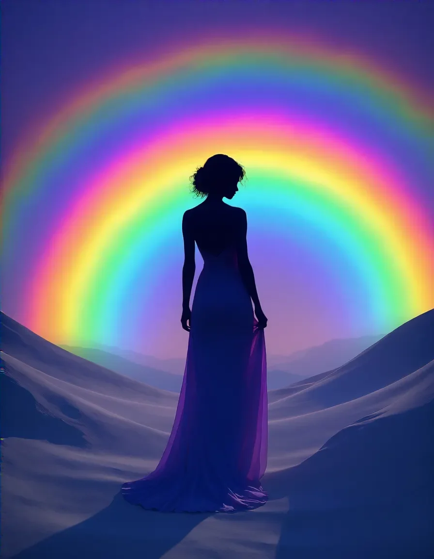Silhouette before a rainbow — Silhouette before a rainbow. Expressive illustration, harmonious colors, a clear focal point and carefully arranged details. Create a new…