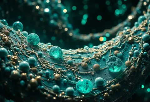 Turquoise glass bead landscape — Turquoise glass bead landscape. A carefully composed still life with clear material textures, controlled lighting and a clean focal point. Create…