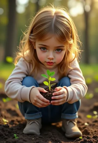 Little gardener planting a seedling — Little gardener planting a seedling. Expressive illustration, harmonious colors, a clear focal point and carefully arranged details. Create…