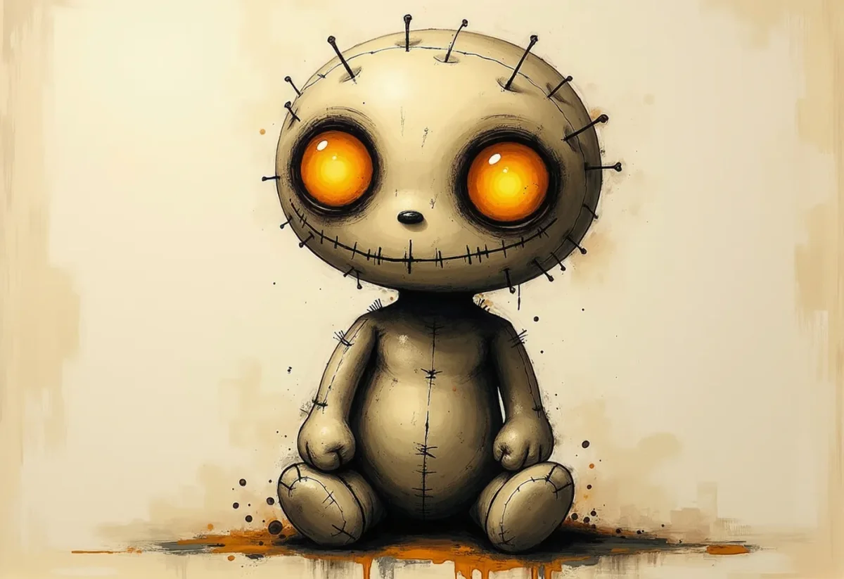 Glowing eyed stitched doll — Glowing eyed stitched doll. An imaginative character study with distinctive materials, expressive posture and cinematic lighting. Create a new…