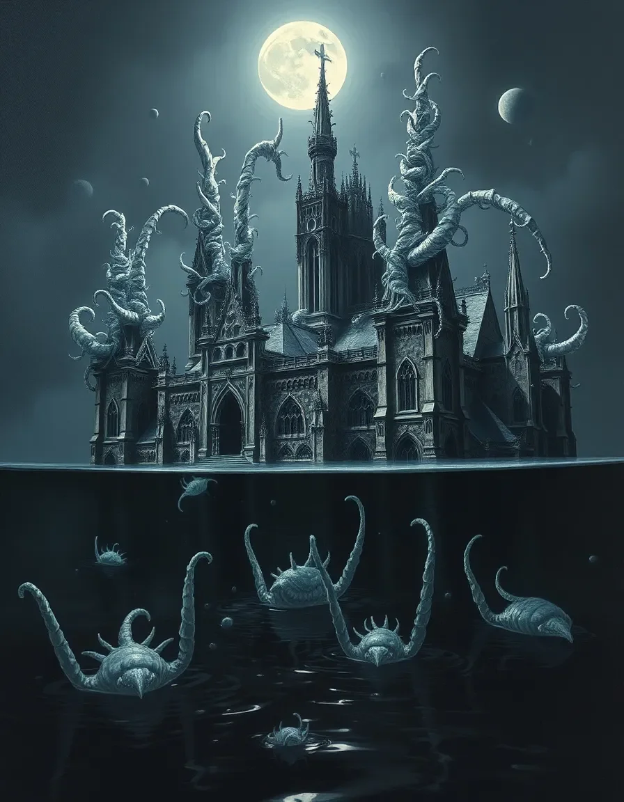 Moonlit underwater castle — Moonlit underwater castle. An atmospheric environment with layered depth, coherent lighting and rich environmental detail. Create a new…