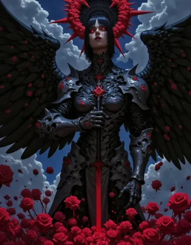 Black winged queen among red roses — Black winged queen among red roses. An imaginative character study with distinctive materials, expressive posture and cinematic lighting.…
