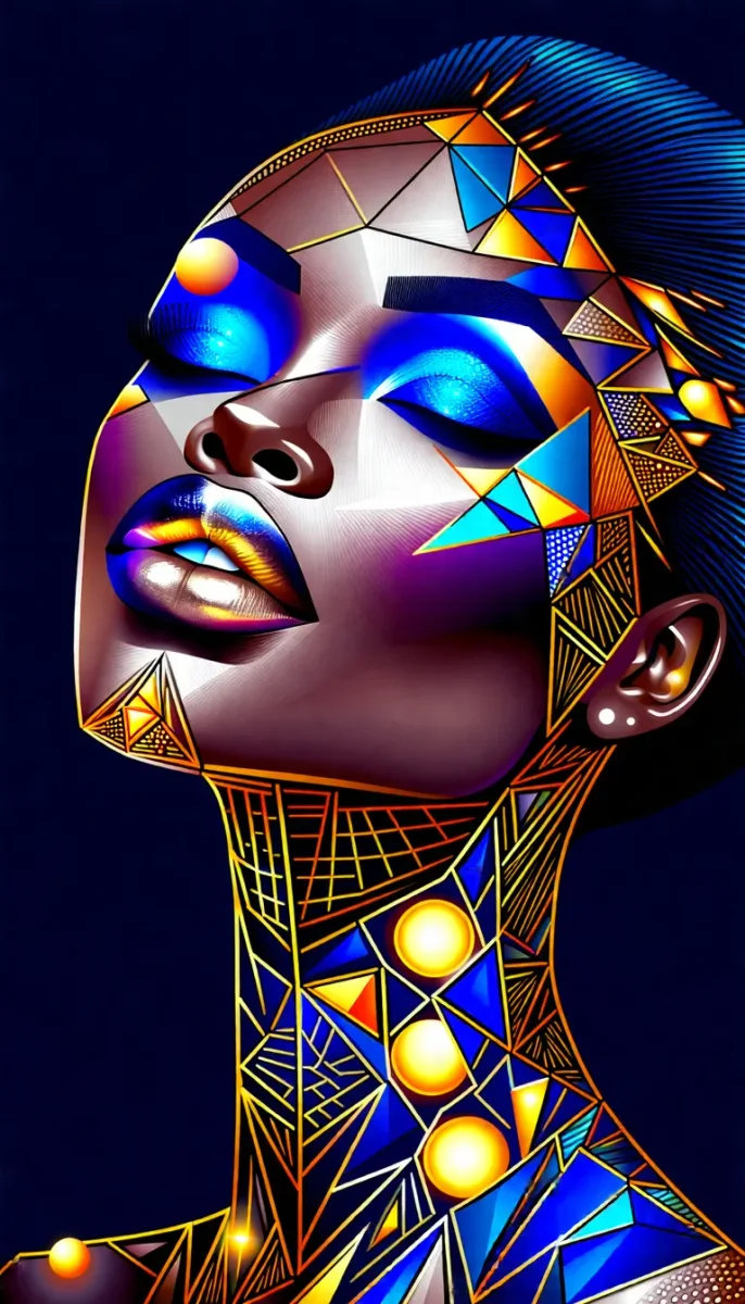Faceted blue and gold face — Faceted blue and gold face. Expressive illustration, harmonious colors, a clear focal point and carefully arranged details. Create a new…