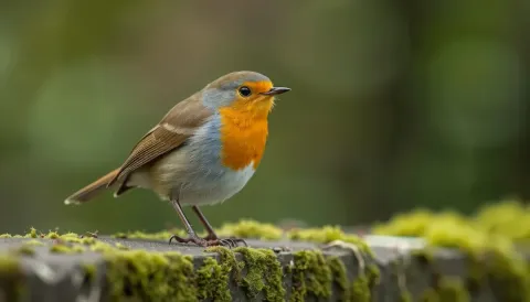 Robin on a mossy branch — Robin on a mossy branch. An expressive animal portrait, detailed fur or surface texture, a clear focal point and harmonious surroundings. Create a new…