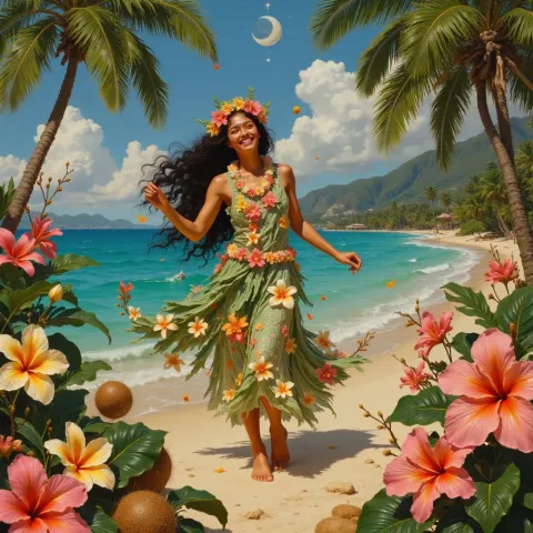 Tropical island dancer painting — Tropical island dancer painting. Expressive illustration, harmonious colors, a clear focal point and carefully arranged details. Create a new…