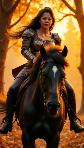 Armored rider in autumn woods — Armored rider in autumn woods. An imaginative character study with distinctive materials, expressive posture and cinematic lighting. Create a new…