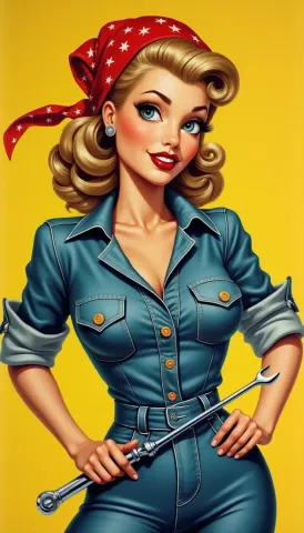 Retro mechanic in blue overalls — Retro mechanic in blue overalls. Expressive illustration, harmonious colors, a clear focal point and carefully arranged details. Create a new…