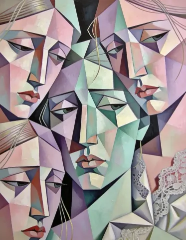 Pastel geometric faces — Pastel geometric faces. Expressive illustration, harmonious colors, a clear focal point and carefully arranged details. Create a new interpretation…