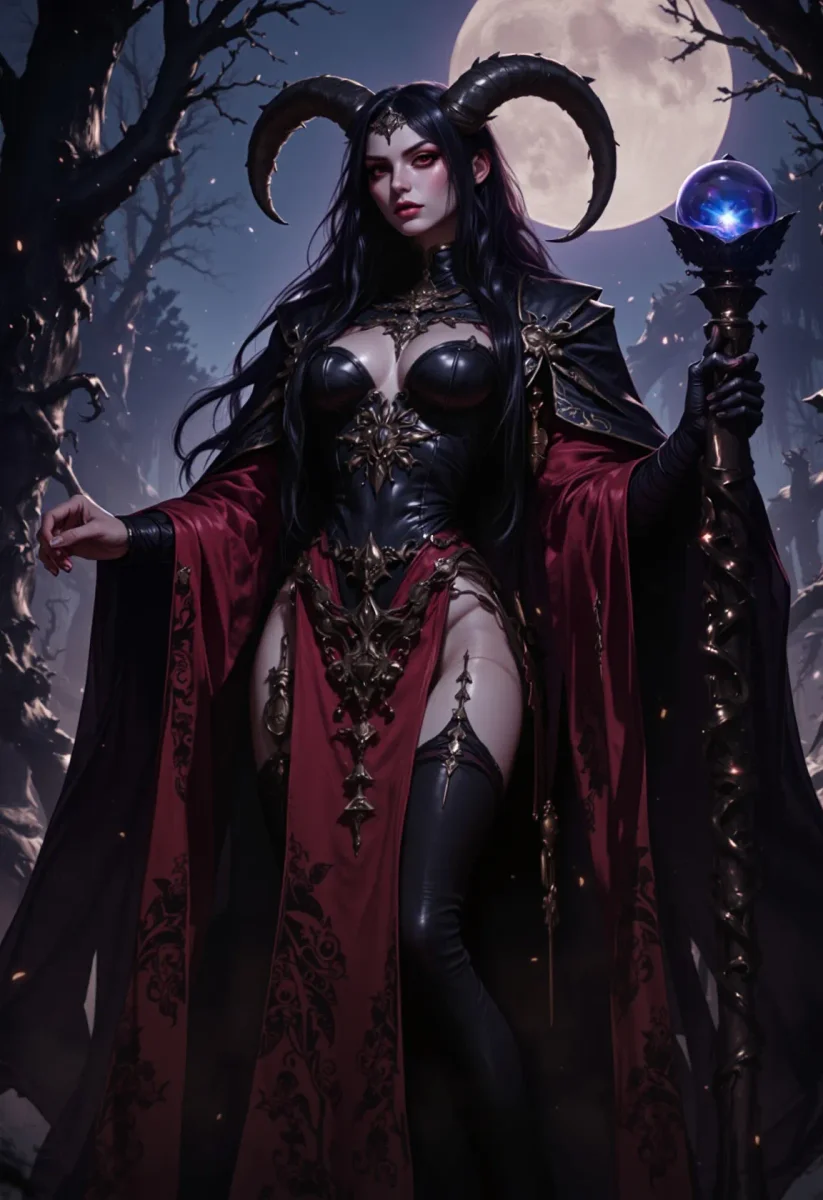 Horned fantasy sorceress — Horned fantasy sorceress. An imaginative character study with distinctive materials, expressive posture and cinematic lighting. Create a new…
