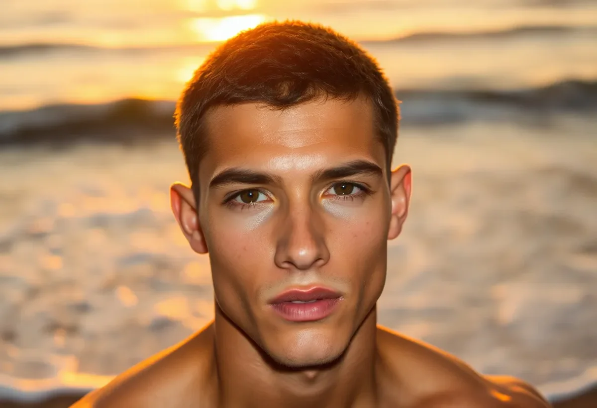 Beach sunset closeup portrait — Beach sunset closeup portrait. Natural photographic detail, balanced composition, expressive light and clear subject separation. Create a new…