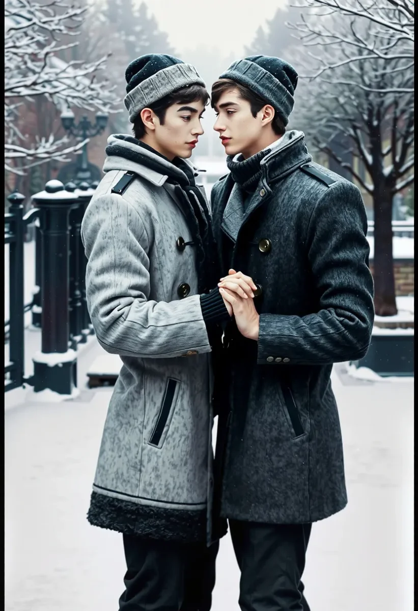 Winter couple in classic coats — Winter couple in classic coats. Natural photographic detail, balanced composition, expressive light and clear subject separation. Create a new…