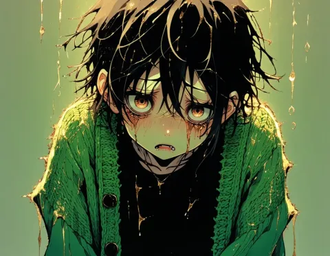 Rainy green cloak illustrated portrait — Rainy green cloak illustrated portrait. Expressive illustration, harmonious colors, a clear focal point and carefully arranged details.…