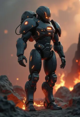 Heavy armor in volcanic light — Heavy armor in volcanic light. An imaginative character study with distinctive materials, expressive posture and cinematic lighting. Create a new…