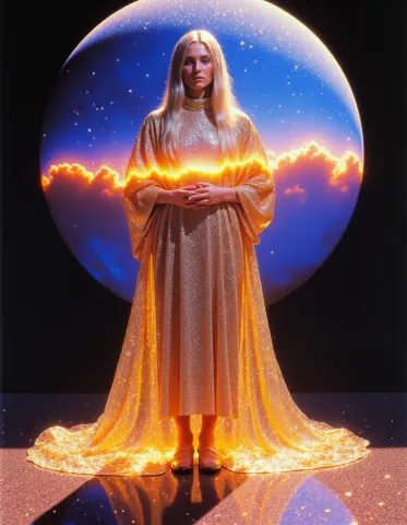 Golden celestial figure — Golden celestial figure. An imaginative character study with distinctive materials, expressive posture and cinematic lighting. Create a new…