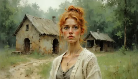 Country cottage painted portrait — Country cottage painted portrait. Expressive illustration, harmonious colors, a clear focal point and carefully arranged details. Create a new…