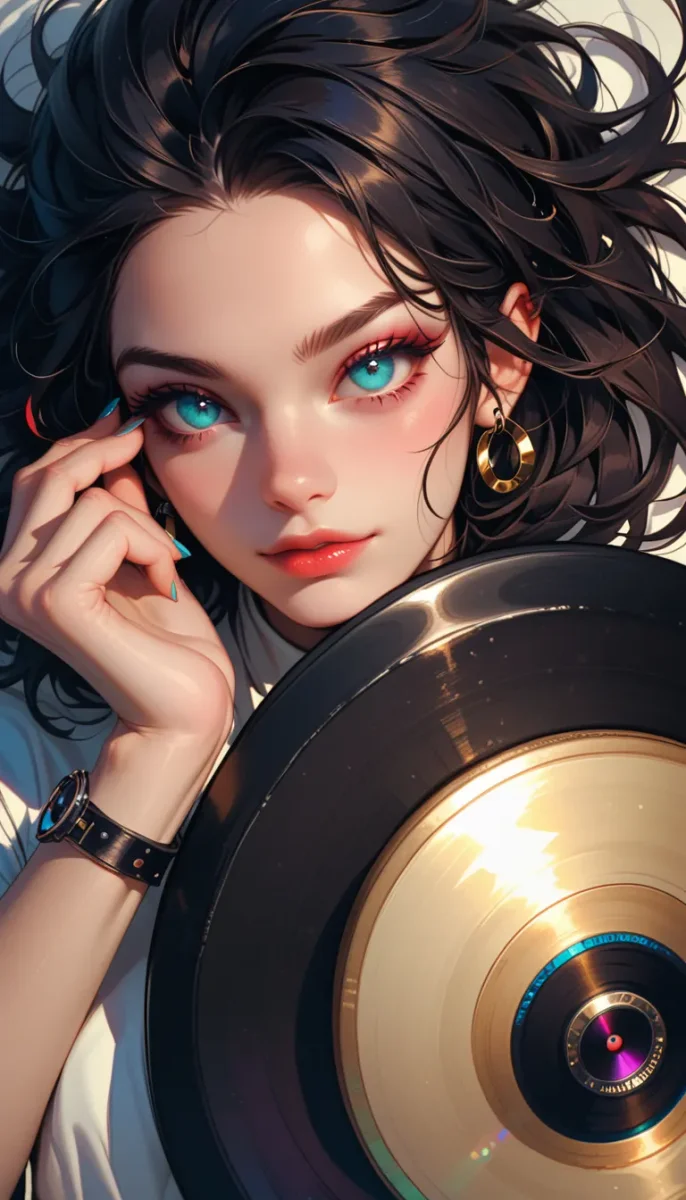Illustrated portrait holding a record — Illustrated portrait holding a record. Expressive illustration, harmonious colors, a clear focal point and carefully arranged details.…