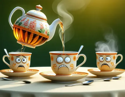 Expressive teacups at a tea party — Expressive teacups at a tea party. Expressive illustration, harmonious colors, a clear focal point and carefully arranged details. Create a…