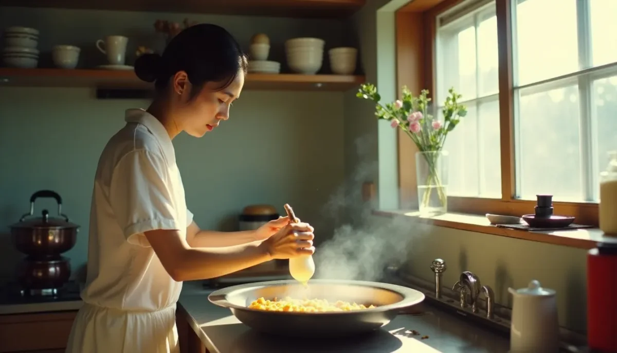 Cooking in warm window light — Cooking in warm window light. Natural photographic detail, balanced composition, expressive light and clear subject separation. Create a new…