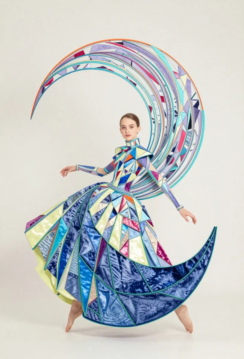 Geometric crescent fashion — Geometric crescent fashion. Expressive illustration, harmonious colors, a clear focal point and carefully arranged details. Create a new…