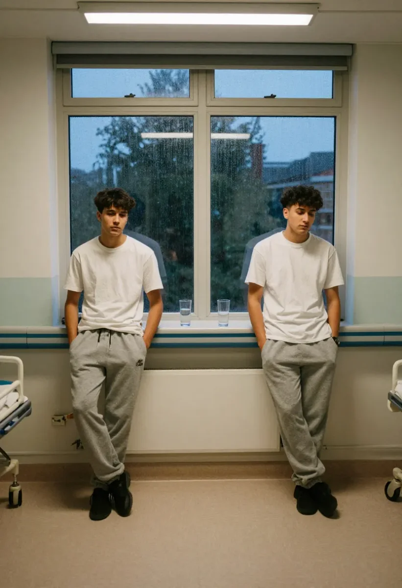 Twin figures by a classroom window — Twin figures by a classroom window. Natural photographic detail, balanced composition, expressive light and clear subject separation. Create…