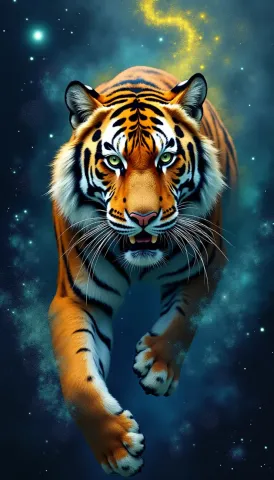 Tiger among the stars — Tiger among the stars. An expressive animal portrait, detailed fur or surface texture, a clear focal point and harmonious surroundings. Create a new…