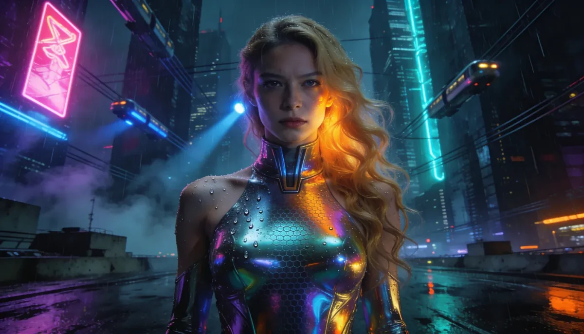 Neon cybernetic city portrait — Neon cybernetic city portrait. An imaginative character study with distinctive materials, expressive posture and cinematic lighting. Create a new…