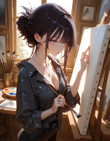 Illustrated painter at the easel — Illustrated painter at the easel. Expressive illustration, harmonious colors, a clear focal point and carefully arranged details. Create a new…