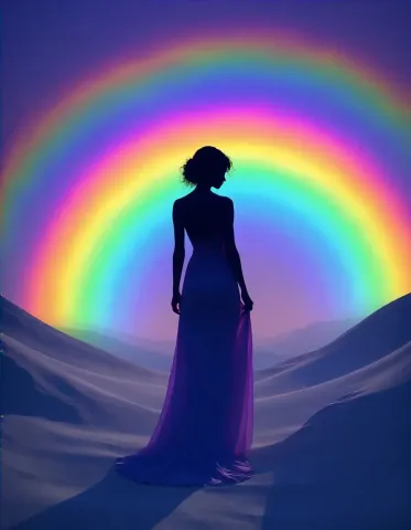 Silhouette before a rainbow — Silhouette before a rainbow. Expressive illustration, harmonious colors, a clear focal point and carefully arranged details. Create a new…
