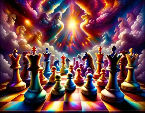 Chessboard in a cosmic storm — Chessboard in a cosmic storm. Expressive illustration, harmonious colors, a clear focal point and carefully arranged details. Create a new…