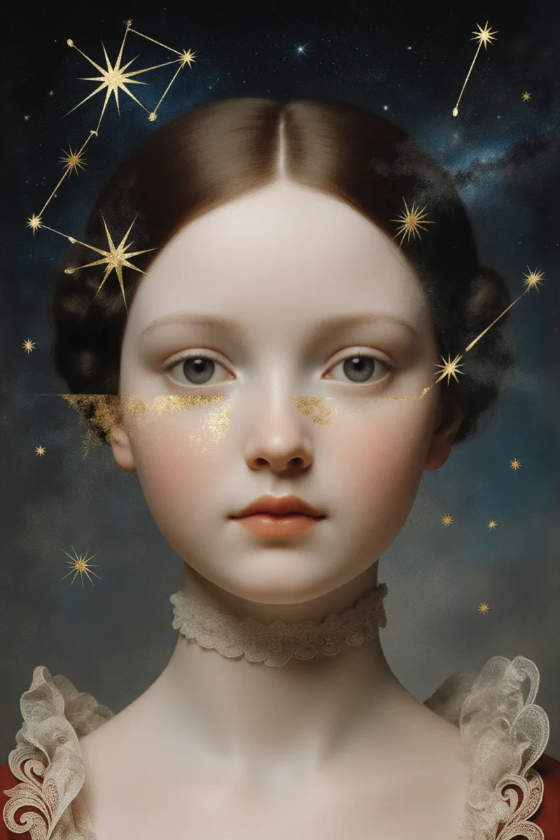 Star jeweled classical portrait — Star jeweled classical portrait. Expressive illustration, harmonious colors, a clear focal point and carefully arranged details. Create a new…