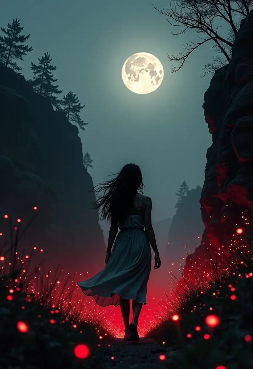 Full moon and glowing red meadow — Full moon and glowing red meadow. An atmospheric environment with layered depth, coherent lighting and rich environmental detail. Create a new…