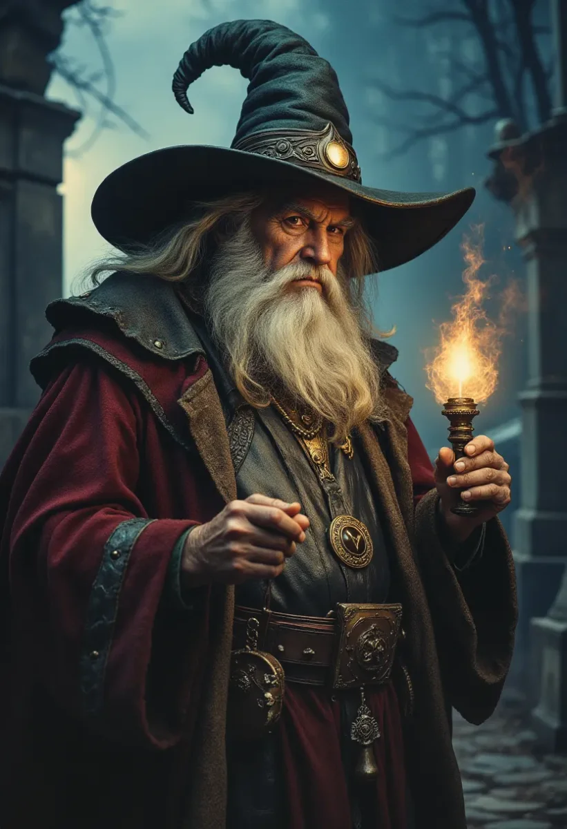 Wizard holding a candle — Wizard holding a candle. An imaginative character study with distinctive materials, expressive posture and cinematic lighting. Create a new…