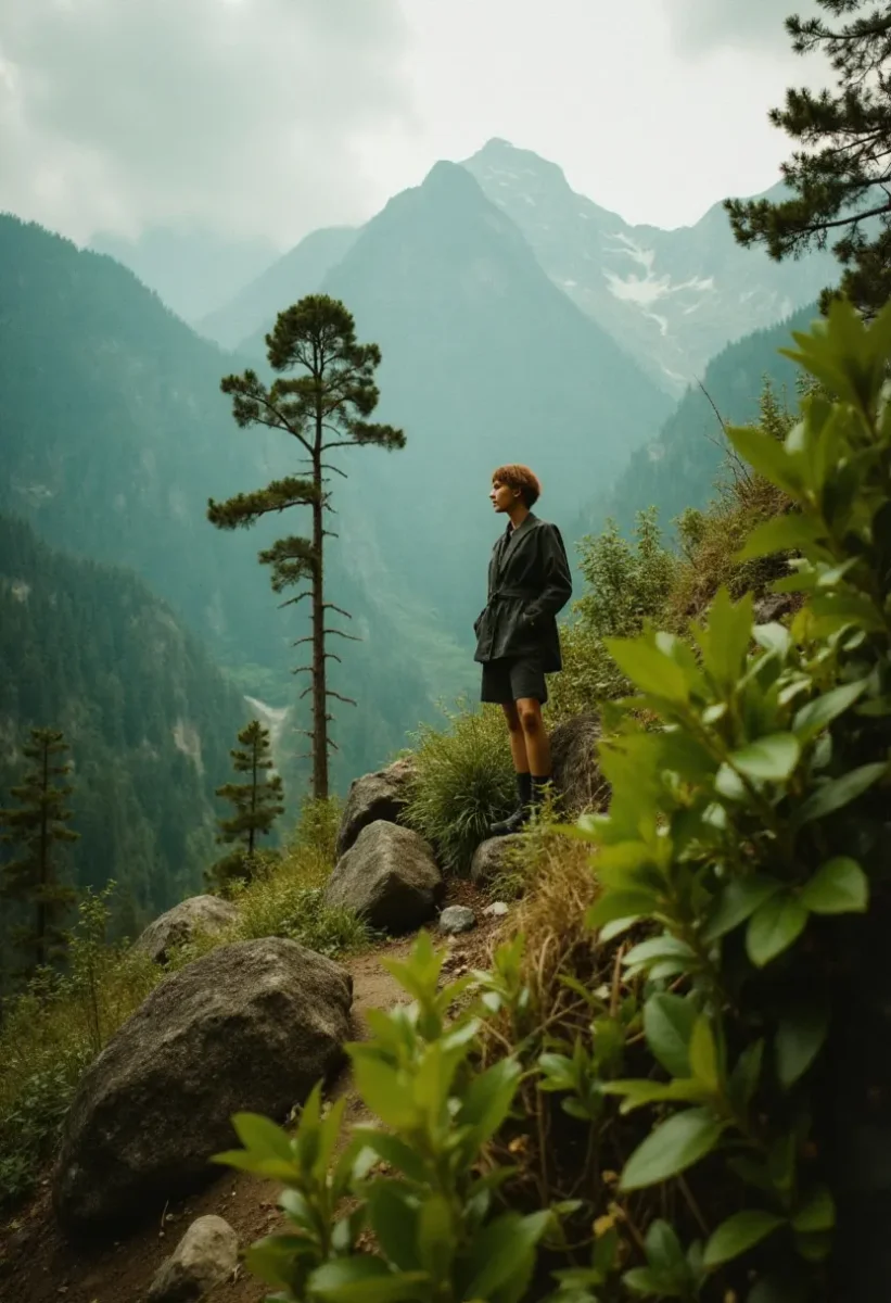 Hiker above a misty mountain valley — Hiker above a misty mountain valley. An atmospheric environment with layered depth, coherent lighting and rich environmental detail. Create…