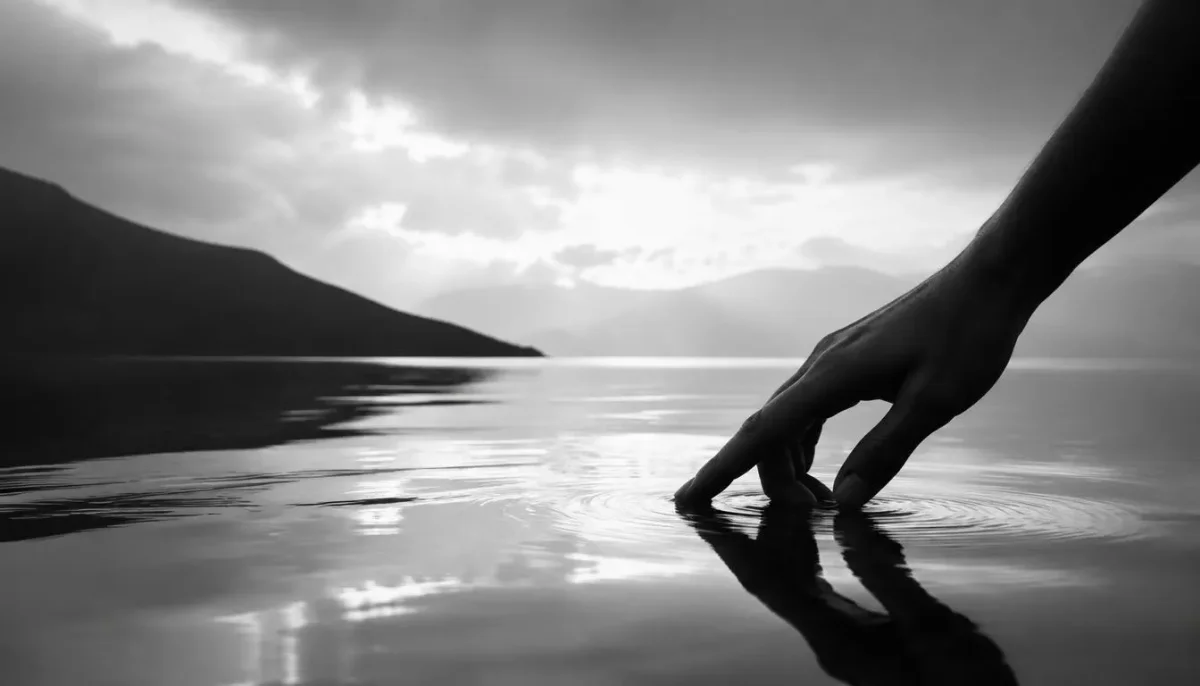 Fingers touching still water — Fingers touching still water. Natural photographic detail, balanced composition, expressive light and clear subject separation. Create a new…